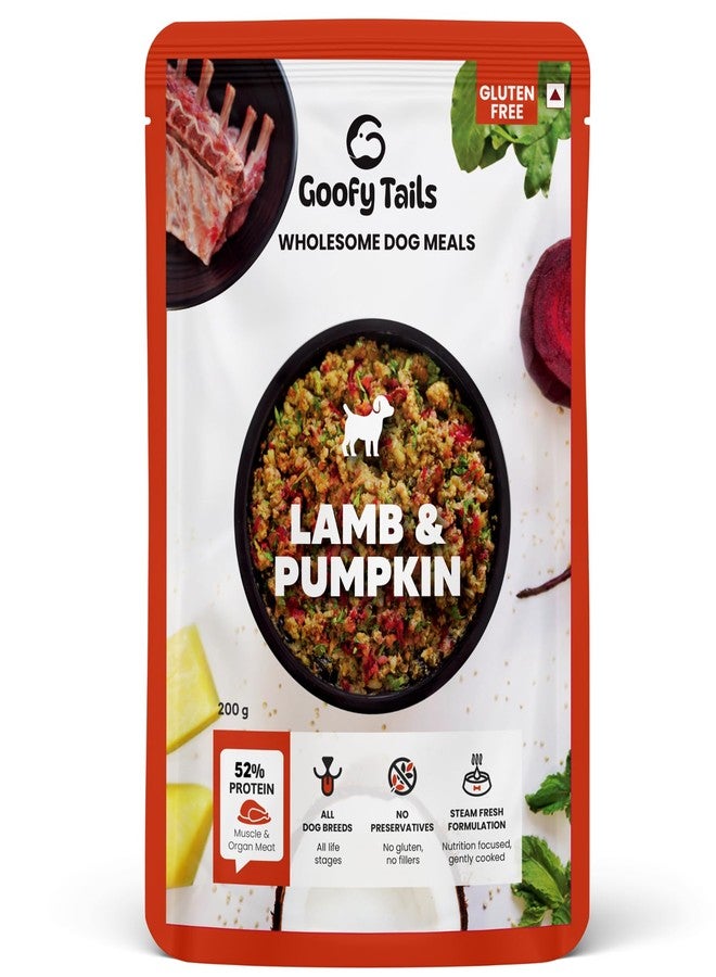 Goofy Tails Lamb & Pumpkin Wet Dog Food 3 Kg (200g X 15 Pack)|Wholesome, Human Grade, Preservative & Gluten Free, Taste Booster & Food Topper - Image 1